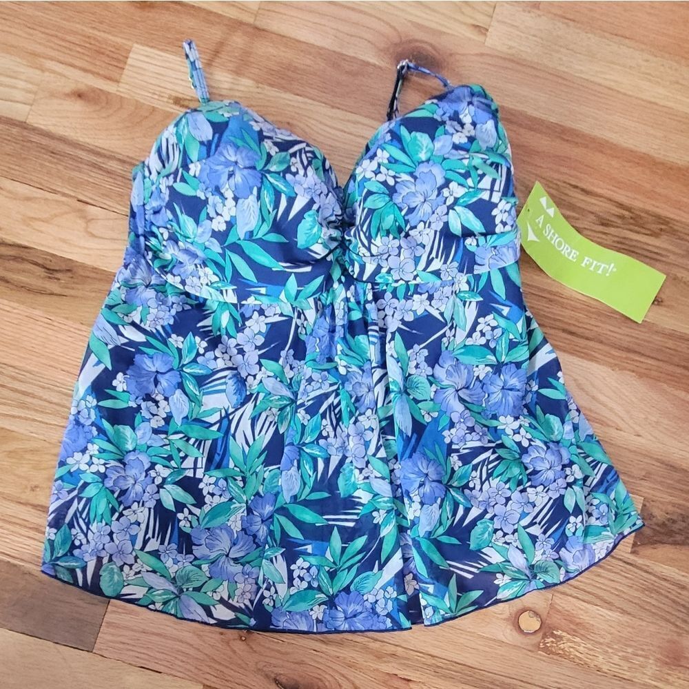 NWT A Shore Fit Kofi Mesh Tummy Solutions Flared Bandeau Swim Top 14 - Picture 6 of 6